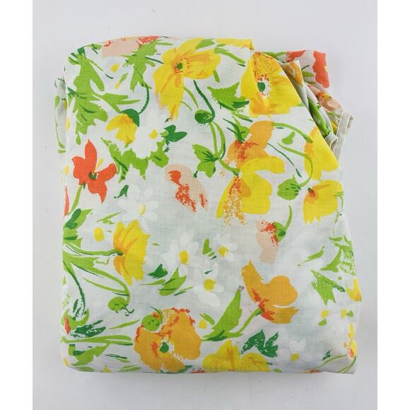 Lady Pepperell One Fitted Sheet No Iron All over Print Flower Power Orange Green - Picture 2 of 10